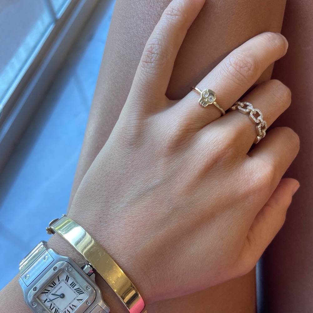14k Gold Filled Vermeil Crystal Hollywood Forever Skull Ring - Picture 8 of 17